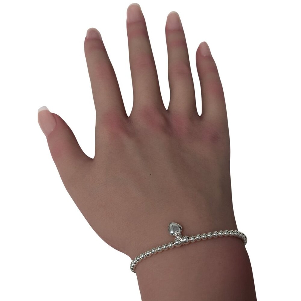 925 Sterling Silver Beaded Stretch Stacking Brace… - image 2